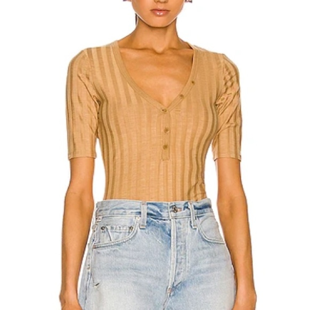 NWT Jonathan Simkhai Connie Bodysuit in color Camel. Size Medium.